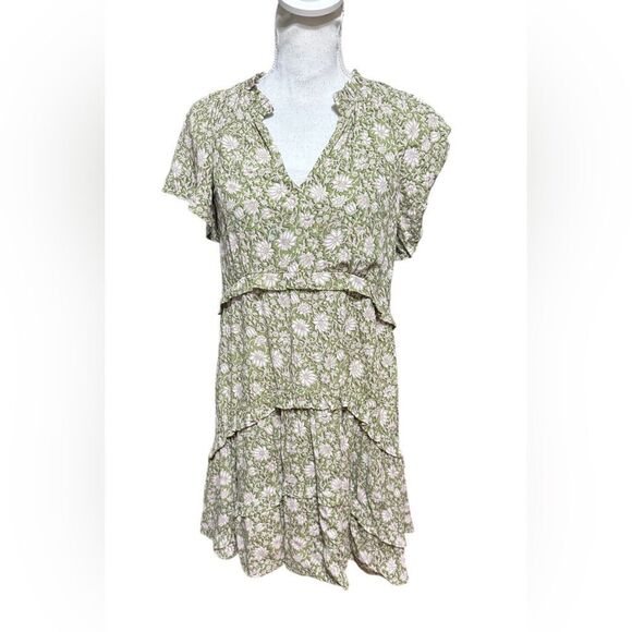 Anthropologie Robin Tiered Mini Dress in Moss Floral Pattern Size XS - Picture 2 of 5